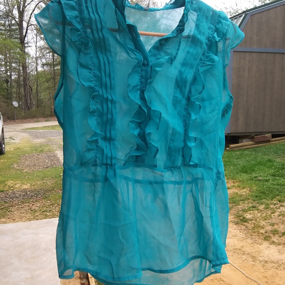 Blue frilly top